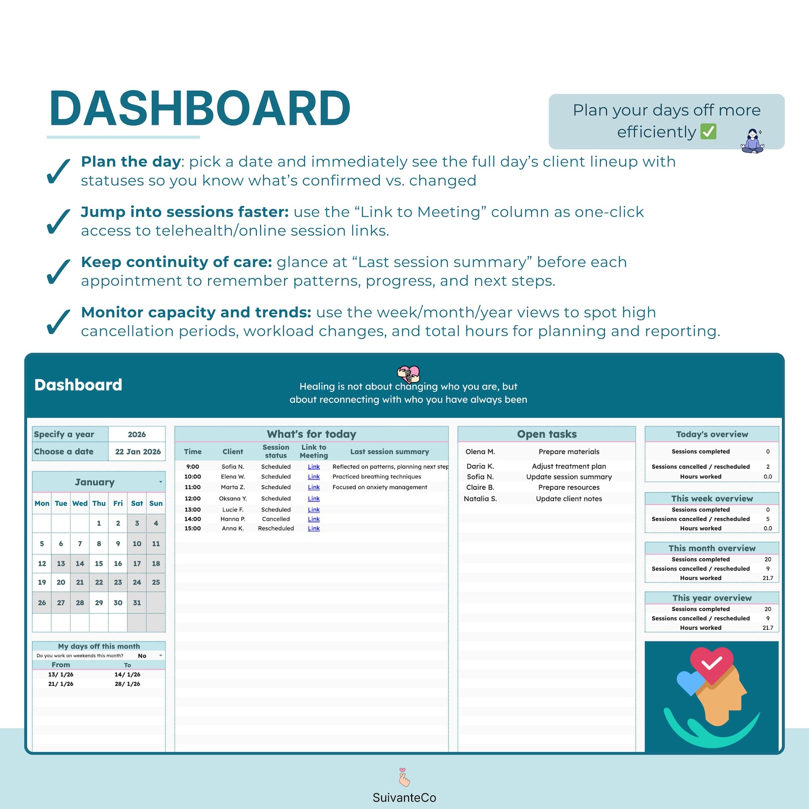 Therapist Planner Session Notes for Google Sheets | Client Tracker ...