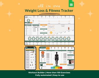 Plantilla de Hojas de Cálculo de Google para Seguimiento de Pérdida de Peso / Planificador de Fitness, Registro de Entrenamiento y Medidas Corporales / Descarga Digital
