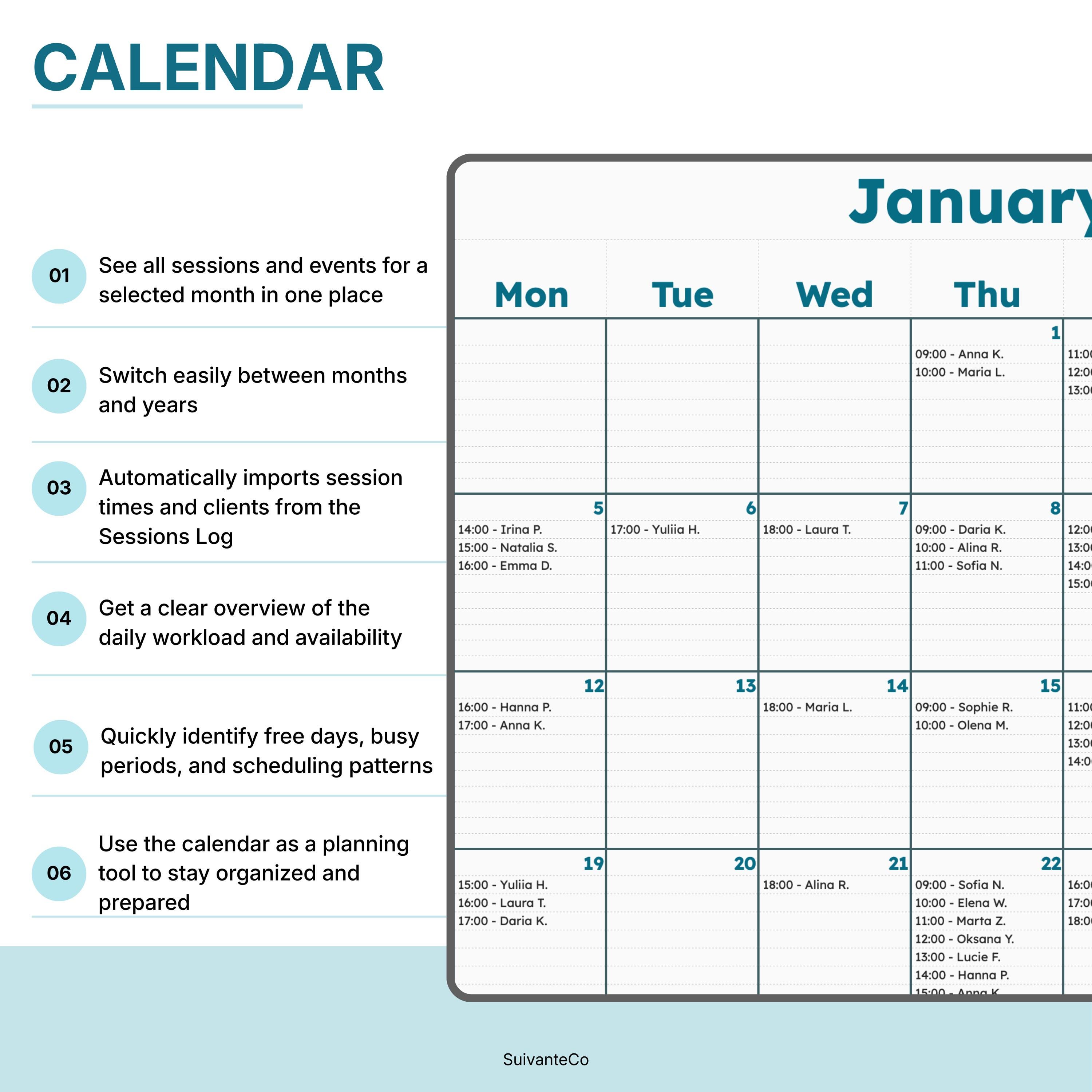 Therapist Planner Session Notes for Google Sheets | Client Tracker ...