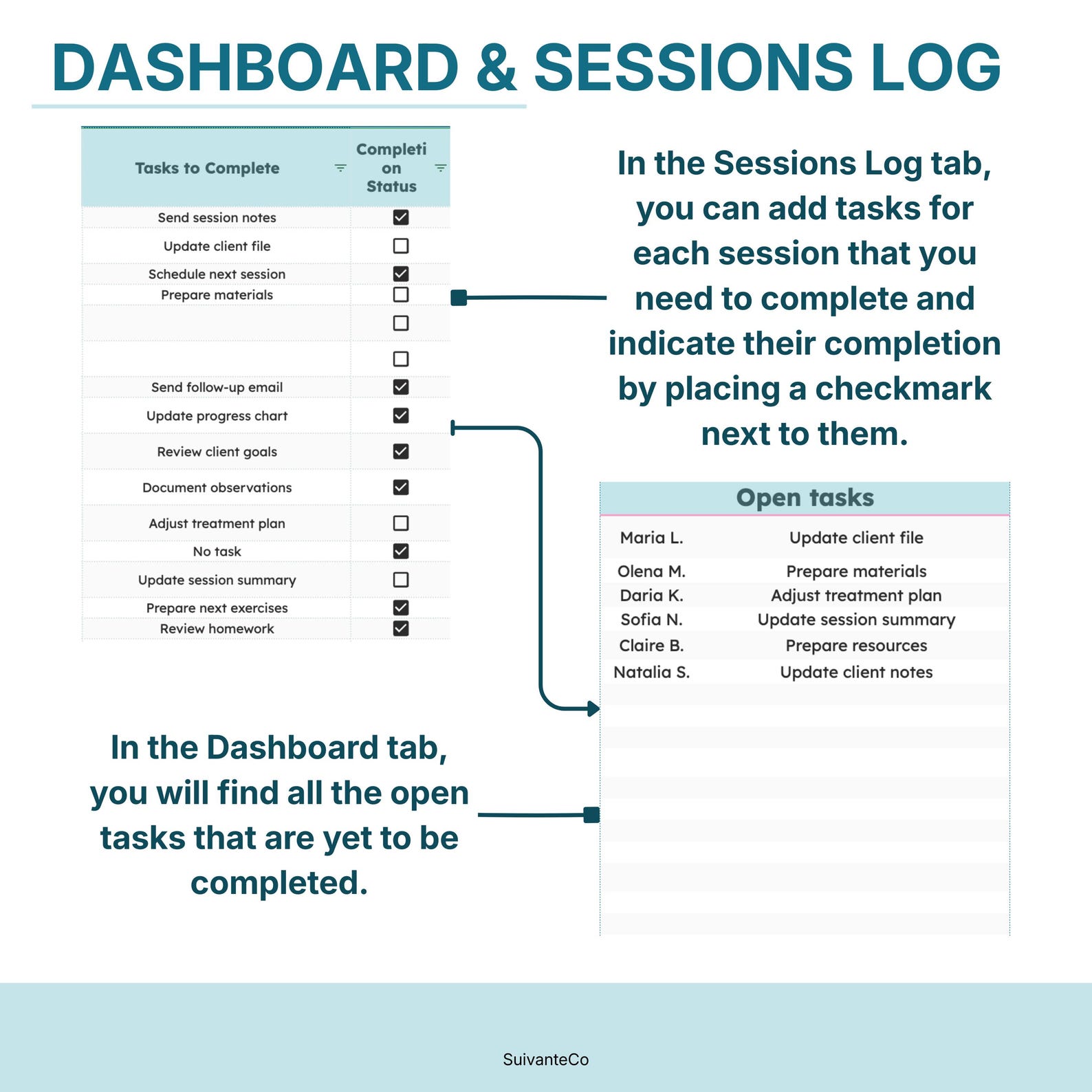 Therapist Planner Session Notes for Google Sheets | Client Tracker ...