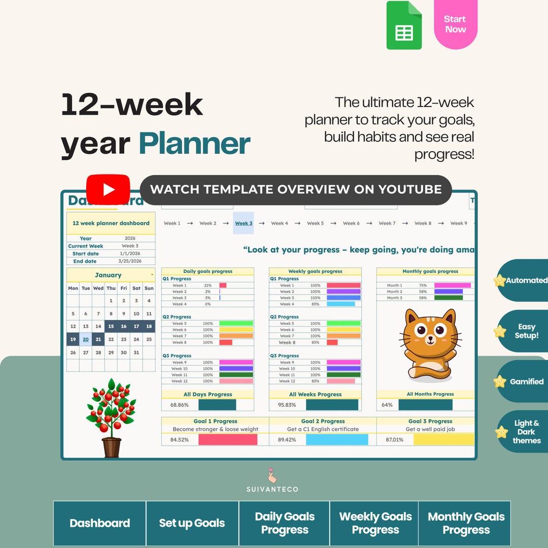 Goal Setting Template Google Sheets (light Theme) | 12 Week Year Goal ...
