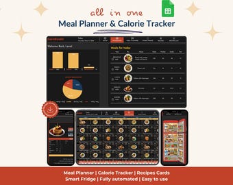 Plantilla de Google Sheets para planificar comidas / Seguimiento de calorías y macronutrientes, inventario de despensa, lista de la compra