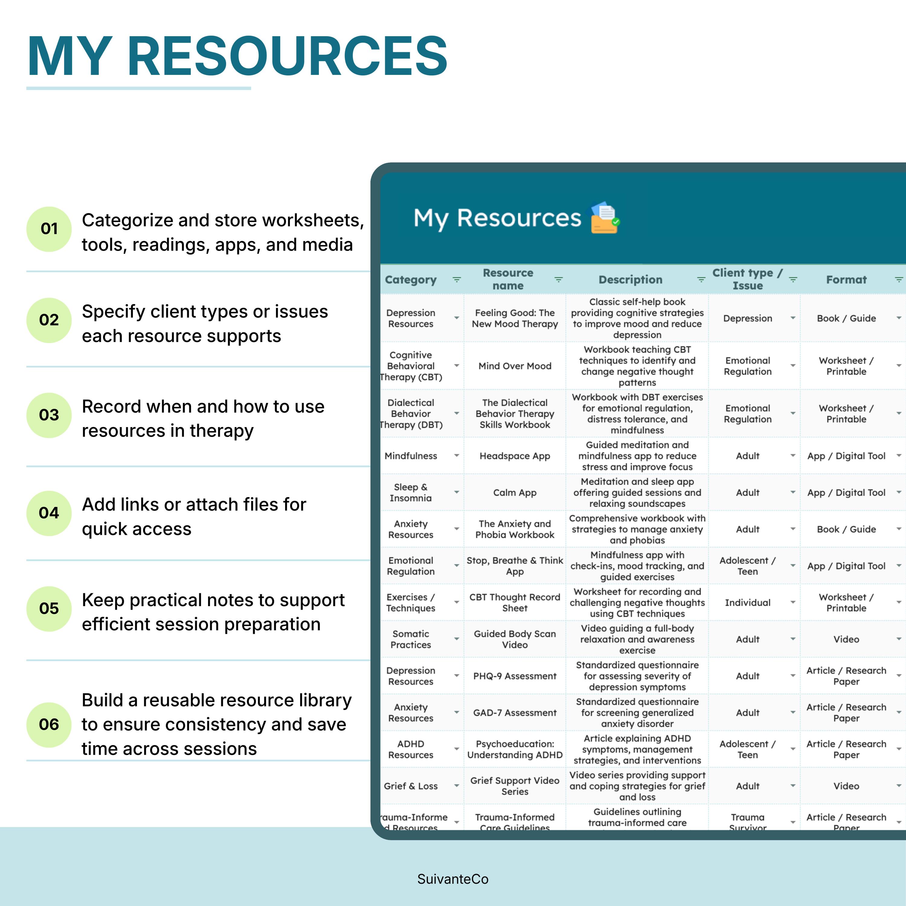 Therapist Planner Session Notes for Google Sheets | Client Tracker ...