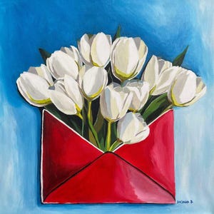 Una carta de cariño y amor 50 x 50 cm - Pintura acrílica original de Niña con alas - Dejana Nežić (Bačko)