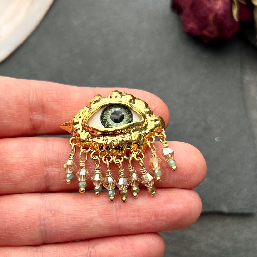 Seeing Eye Rings Statement All Seeing Eye Ring - Adjustable, Gold Tone Brass, Sparkling ...