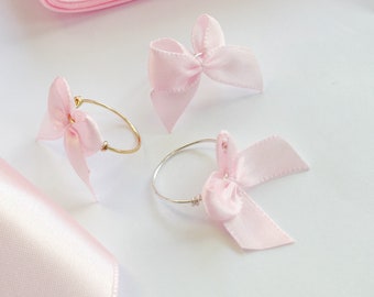 Simple Pink Ribbon Ring - gold tone / silver plated brass - Fun Coquette Jewellery, Sweet Fabric Bow