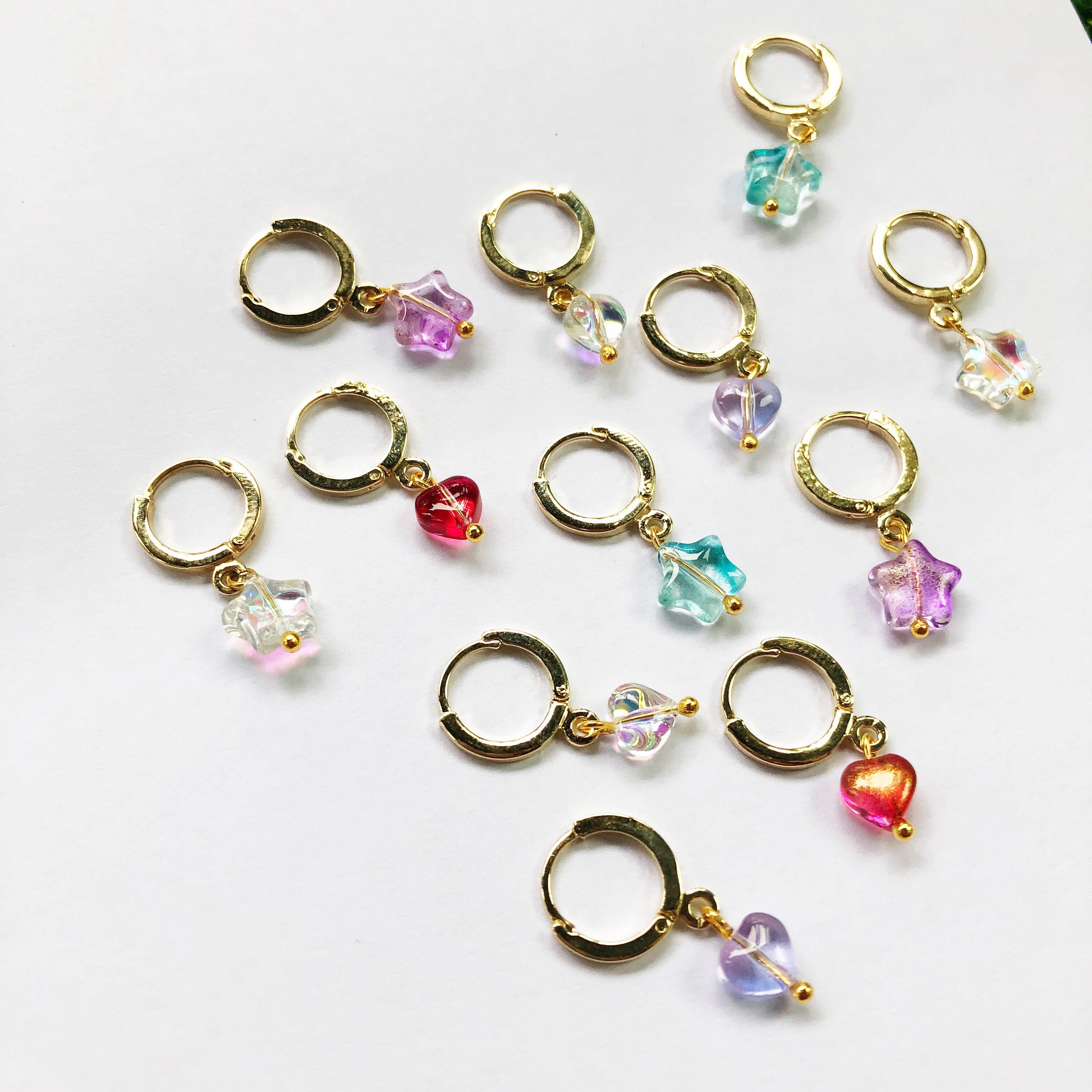 Candy Hoop Earrings Hearts and Stars Gold Plated Hoops Etsy