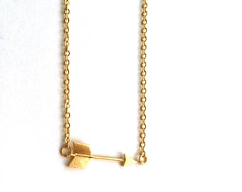 Arrow Necklace - gold plated, matte / shiny - delicate simple charm necklace