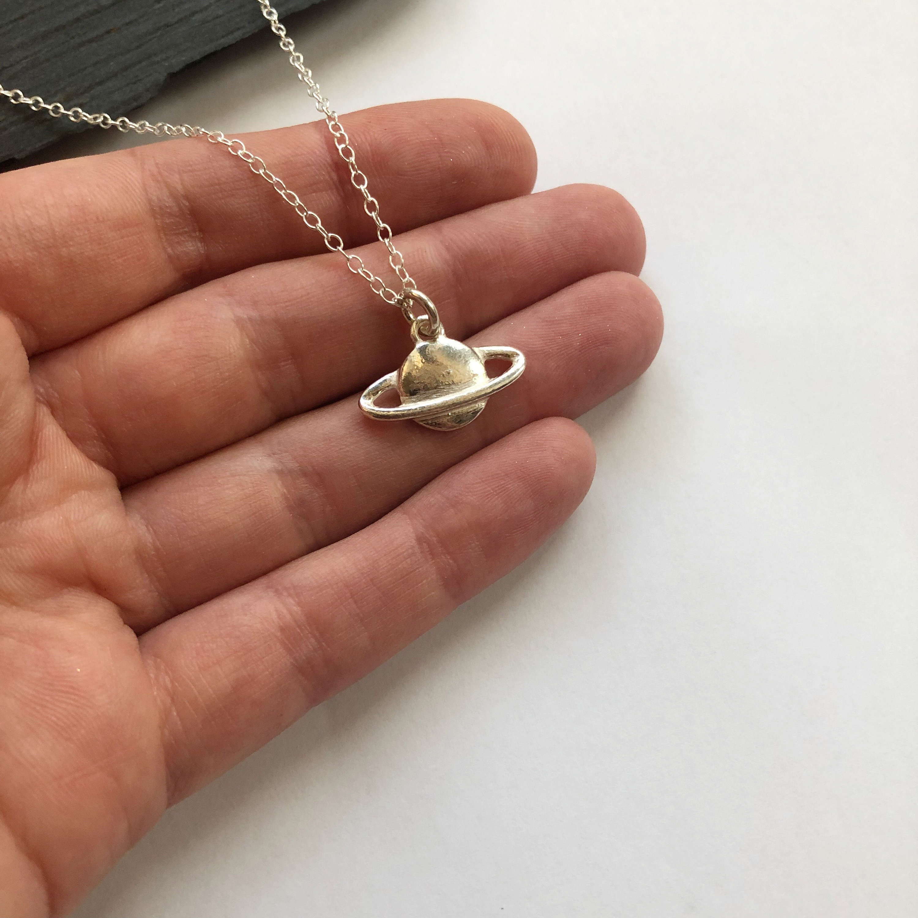 Saturn Necklace Sterling Silver 925 Hallmarked 16.5 Inch Length