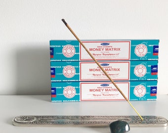 Money Matrix Incense and Tray Gift Set - Bloodstone Crystal, Metal Incense Holder and 36 Incense Sticks - Home Decor, Boho Accessories