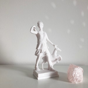 Artemis Greek Goddess Diana Figurine - associated with The Moon, Nature, Animals, Protection- Alabaster Plaster Statue - Home / Alter Decor