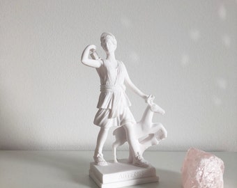 Artemis Greek Goddess Diana Figurine - associated with The Moon, Nature, Animals, Protection- Alabaster Plaster Statue - Home / Alter Decor