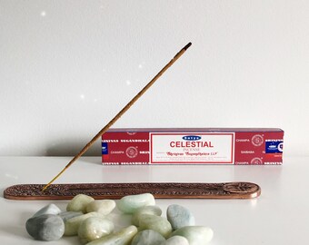 Celestial Incense and Tray Gift Set - Aquamarine Crystal, Metal Incense Holder and 36 Incense Sticks - Home Decor, Boho Accessories