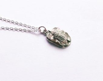 Silver Scarab Beetle Necklace - Vintage Sterling Pendant, 18” length chain - 925 hallmarked jewellery - Ancient Egyptian theme charm