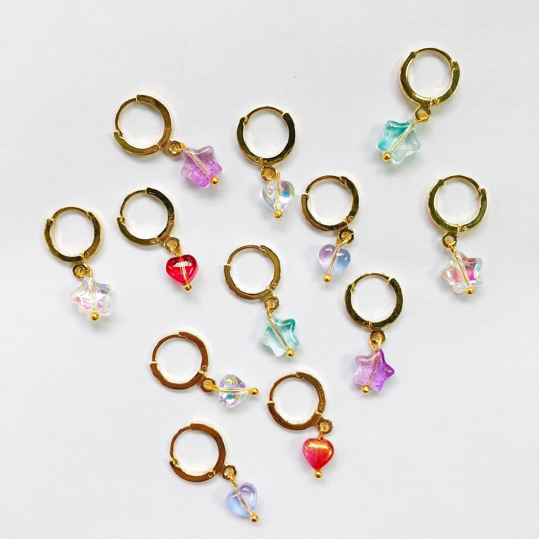 Candy Hoop Earrings Hearts and Stars Gold Plated Hoops Etsy UK