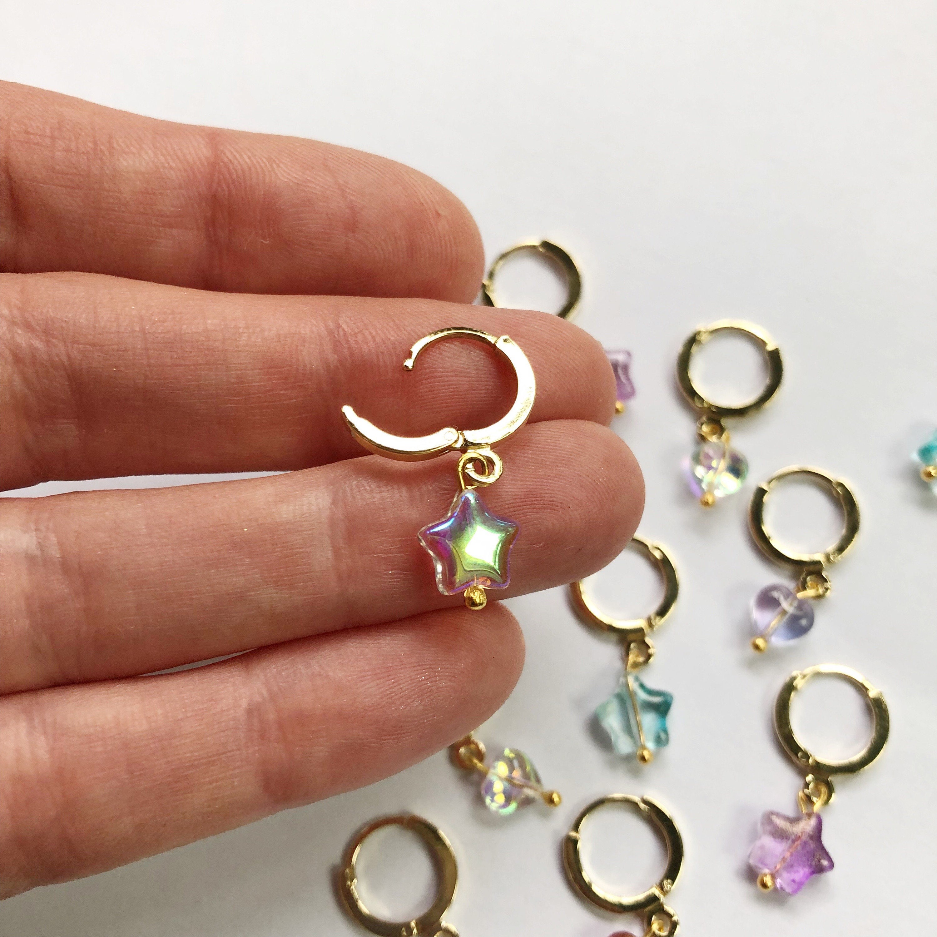 Candy Hoop Earrings Hearts and Stars Gold Plated Hoops Etsy UK