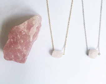 Rose Quartz Necklace - Sterling Silver or Plated finish - natural Pink Crystal associated with Love - Pastel Stone Jewellery