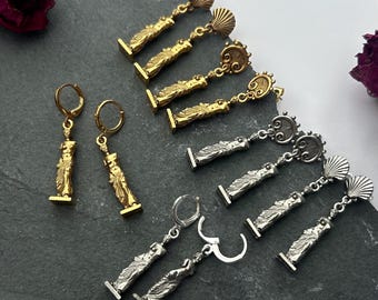 Venus De Milo Earrings - Gold Plated / Silver Plated Brass + Pewter - Leverback Hoop / Stud - Goddess Aphrodite Charms Classic Art Jewellery