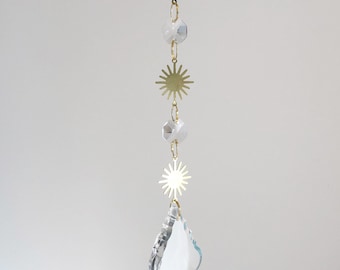 Solstice Suncatcher - Glass Crystal, Gold Finish - Home Decor - Pretty Window Charm - Clear, Iridescent, Pink, Peacock colours available (C)