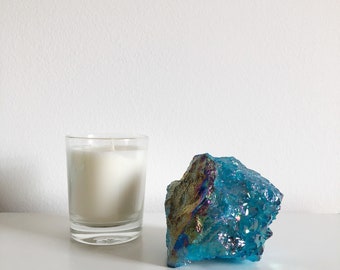 Blue Aura Amethyst Crystal Cluster - shimmering iridescent ocean tones, associated with Power - Mermaid Aesthetic Home Decor - (AU1)