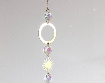 Sol Suncatcher - Iridescent Glass Crystal, Gold Finish Brass - Decorative Home Decor (also available in Clear, Pink, Purple or Peacock)