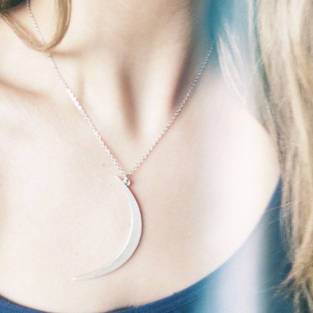 Celestial Necklace - Statement Crescent Moon - Silver Plated Finish - Etsy