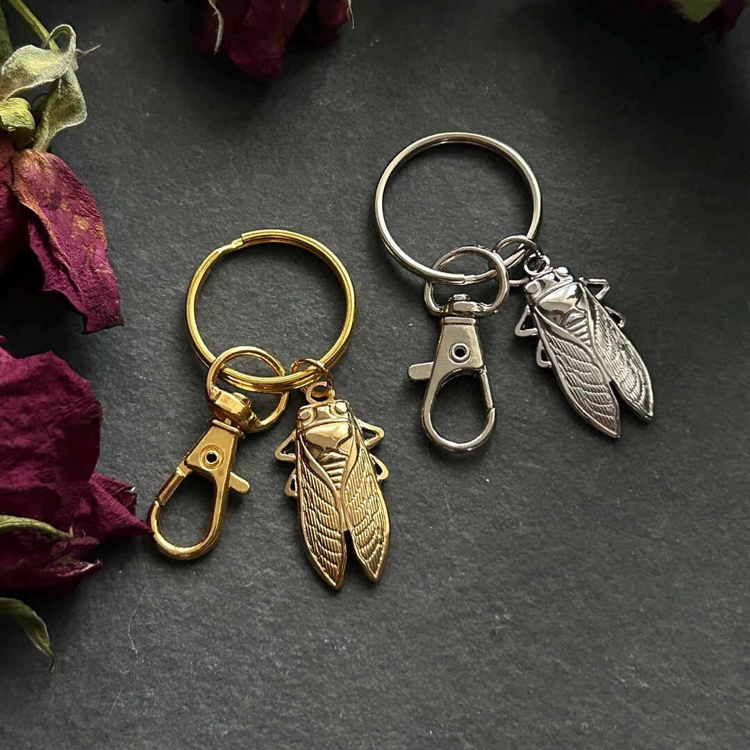 Cicada Beetle Bag Charm / Keyring - Golden or Silver Tone Brass ...