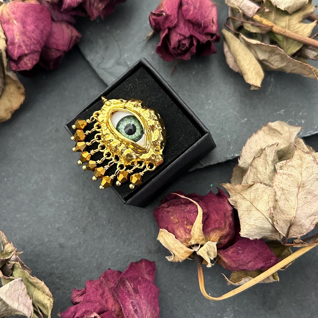 Seeing Eye Rings Statement All Seeing Eye Ring - Adjustable - Gold Tone Brass, Deep ...