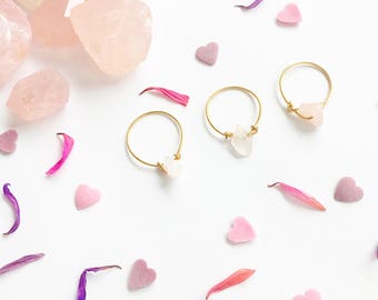 Simple Rose Quartz Ring - gold tone / silver plated brass - Associated with Love, Pastel pink, minimalist boho stacking jewellery