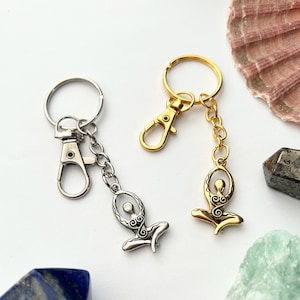 Yoga Bag Charm / Keyring - Gold Plated / Silver Plated Pewter Charm, Large Clasp - Keychain Ohm Boho Clip Belt Accessory