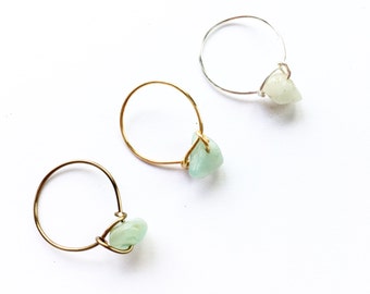 Simple Amazonite Ring - gold tone brass / silver plated brass - Associated with Luck, Pastel Green minimalist stacking ring