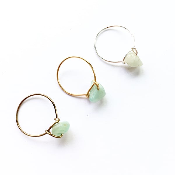 Simple Amazonite Ring - gold tone brass / silver plated brass - Associated with Luck, Pastel Green minimalist stacking ring