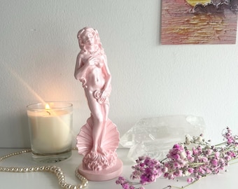Plaster Venus Statue - Sparkling Pink Pearl Finish Figurine, Classic Female Greek Goddess, Aphrodite Bottecelli Home / Altar Decor