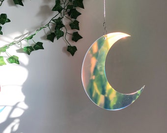 Statement Iridescent Suncatcher - Large Acrylic Moon - Shimmering Big Crescent - Decorative Window Charm / Wall Hanging, Magical Room Decor