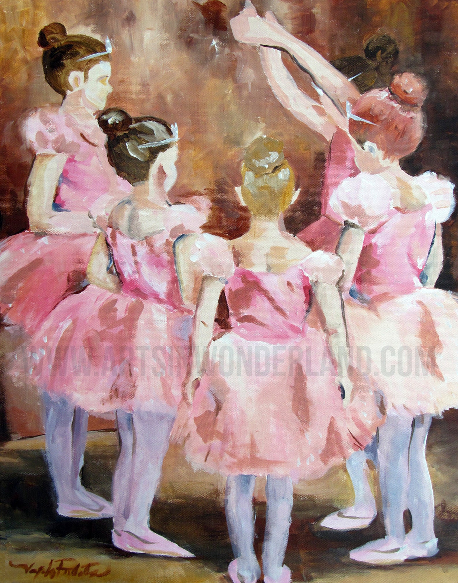 before the dance - ballet series - pink girls in tutus 11x14 poster print kids room wall artwork