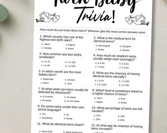 Jeu-questionnaire sur les bébés jumeaux, quiz sur la douche bohème dans les bois (téléchargement numérique)