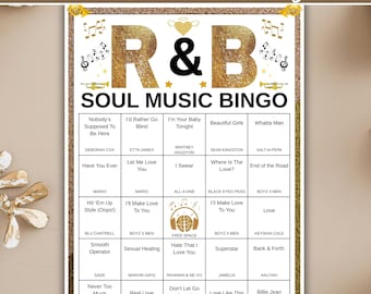 R&B Soul Music Bingo Game Printable, Black Music Party Activity, Motown Bingo Cards, Cookout Family Reunion Game