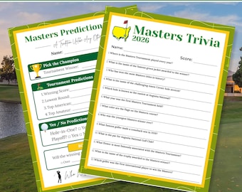 Printable Golf Masters Trivia Game 2026, Golf Party Games Bundle, Masters Pool Prediction Sheet, Sports Party Activity PDF