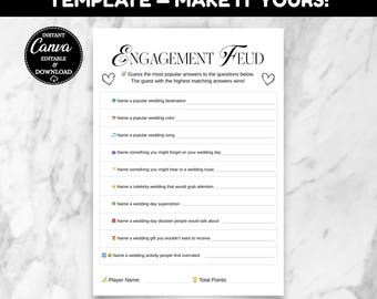 Engagement Feud Game, Bridal Shower Activity (Canva Editable, Printable)