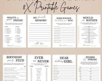 Lot de jeux d'anniversaire à imprimer, jeux de fête minimalistes (téléchargement numérique, édition Canva)