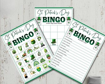 Cartes de bingo pour la Saint-Patrick, jeu de société Shamrock Leprechaun (téléchargement instantané)