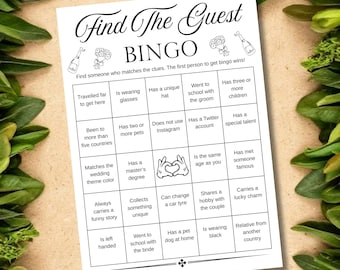 Jeu de bingo pour mariage, brise-glace Trouvez l'invité, activité de douche nuptiale (téléchargement numérique)