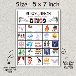 Fun interactive bingo sheet for music show viewing night
