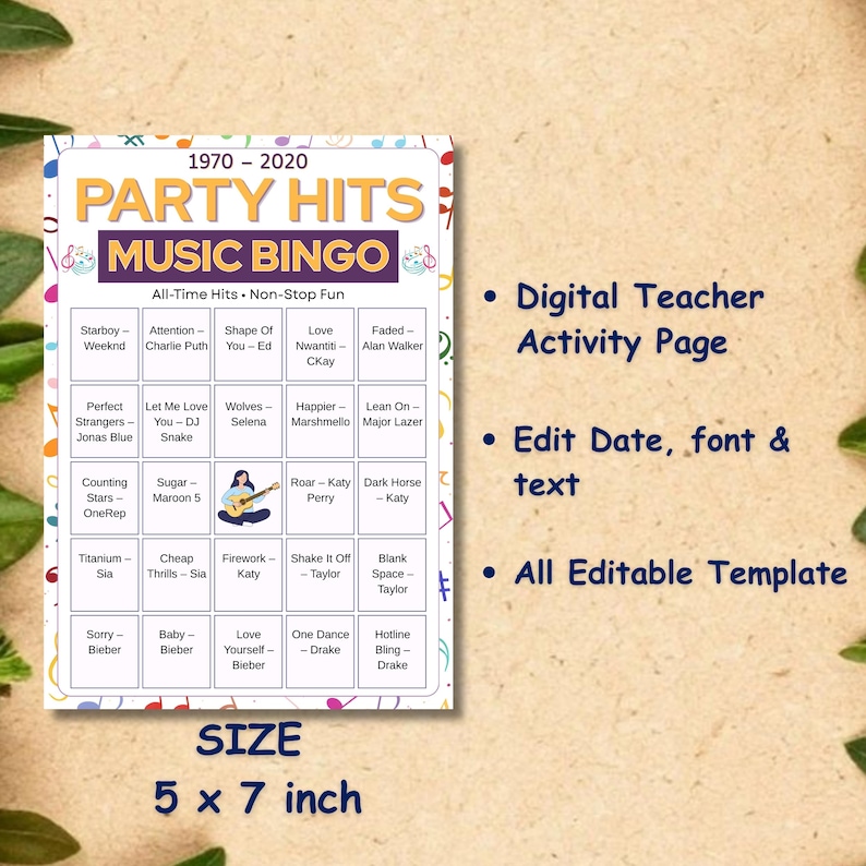 irthday and party entertainment
Printable party bingo cards with music theme for adults and group events