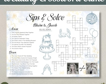 Editable Wedding Crossword Puzzle Canva Template, Sip and Solve Game Sign, Personalized Reception Activity, Bridal Shower Game Download