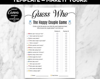 Guess Who Bridal Shower Game, Fun Wedding Activity (Editable Canva Template)