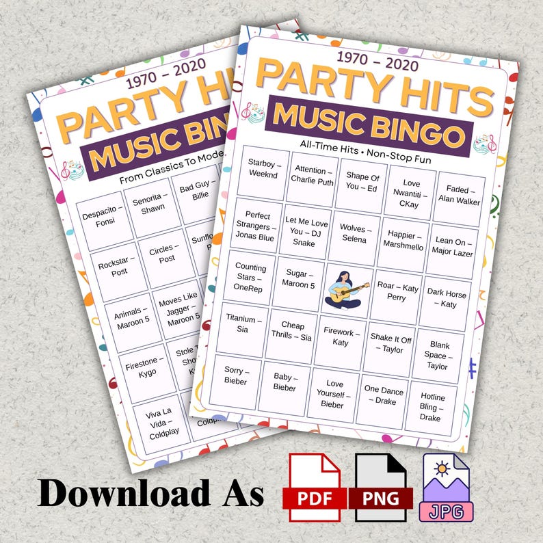 Music bingo activity set for family gatherings with easy to edit Canva design