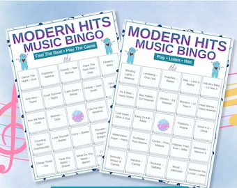 Editable Music Bingo Game Cards Canva Template, Modern Pop Party Activity, 2010s 2020s Song Bingo, Printable Party Game Download