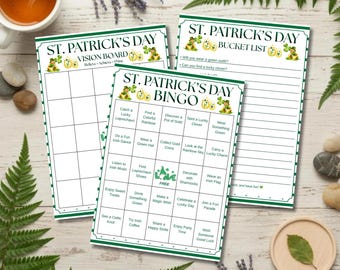 Cartes de bingo pour la Saint-Patrick, jeu de société Shamrock Leprechaun (téléchargement instantané)