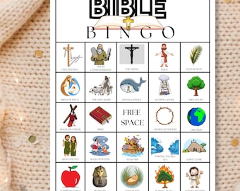 Cartes de bingo bibliques, jeu de personnages bibliques, activité de l'école du dimanche chrétienne (téléchargement PDF)